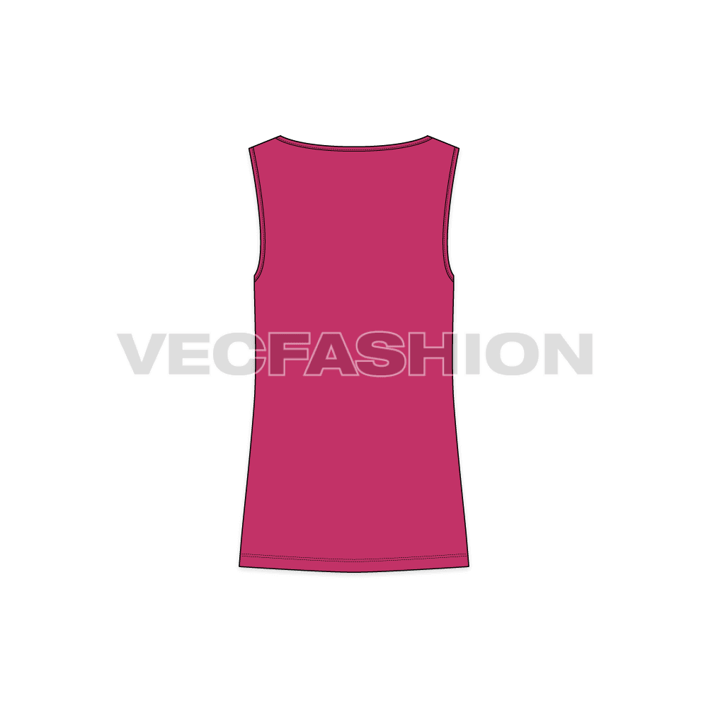 Mens wide v-neck gym tank flat sketch, back view