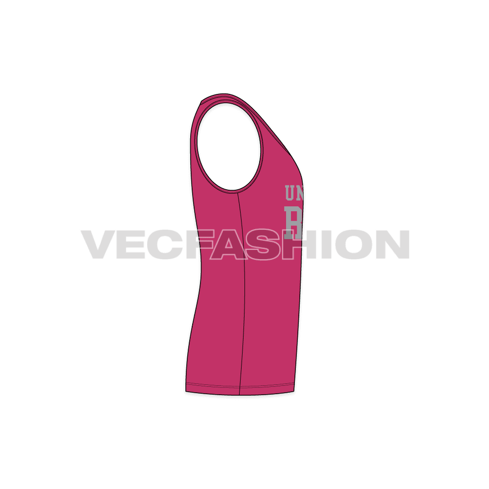 Mens wide v-neck gym tank flat sketch, side view