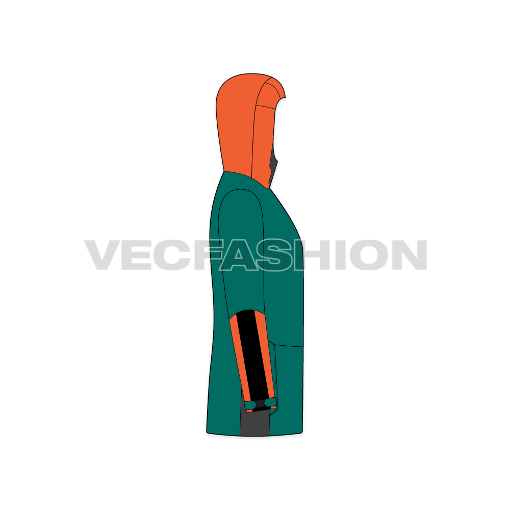 Mens Windbreaker Jacket flat sketch, side view
