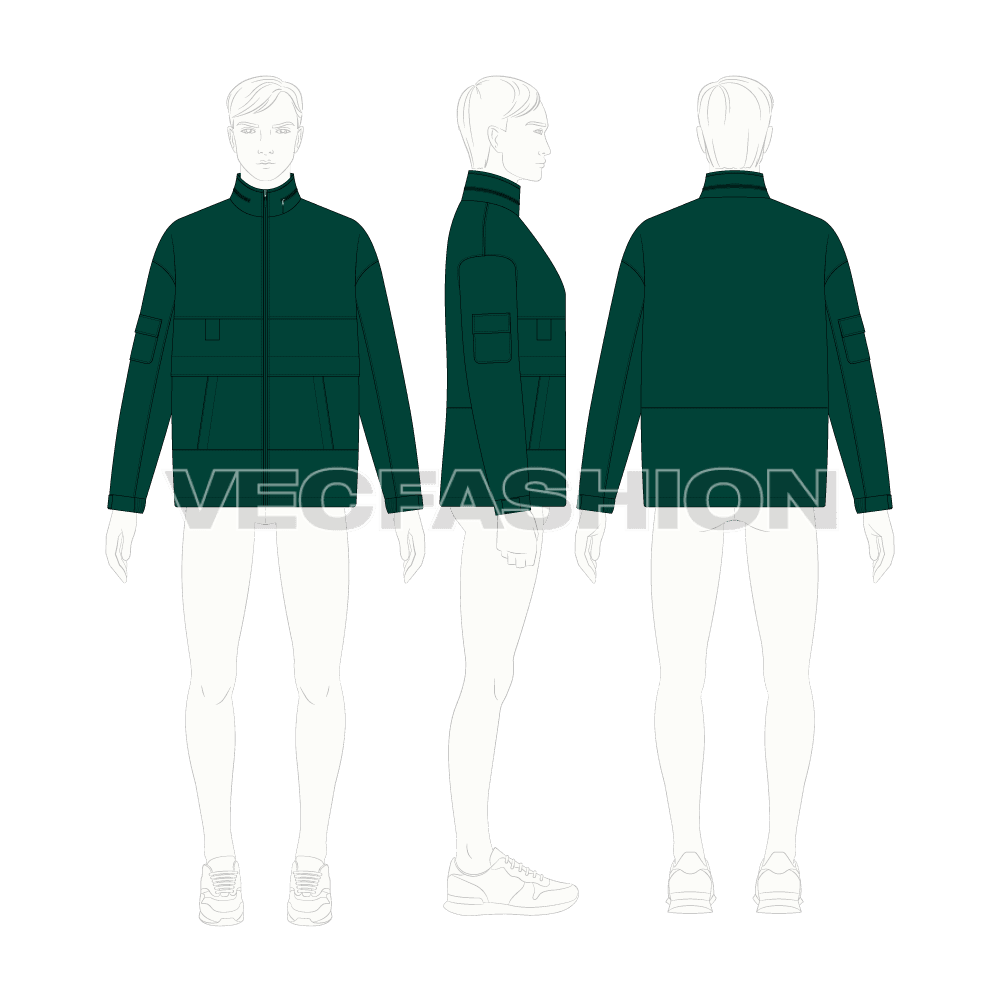 Mens Windbreaker Jacket flat sketch, croqui sketch