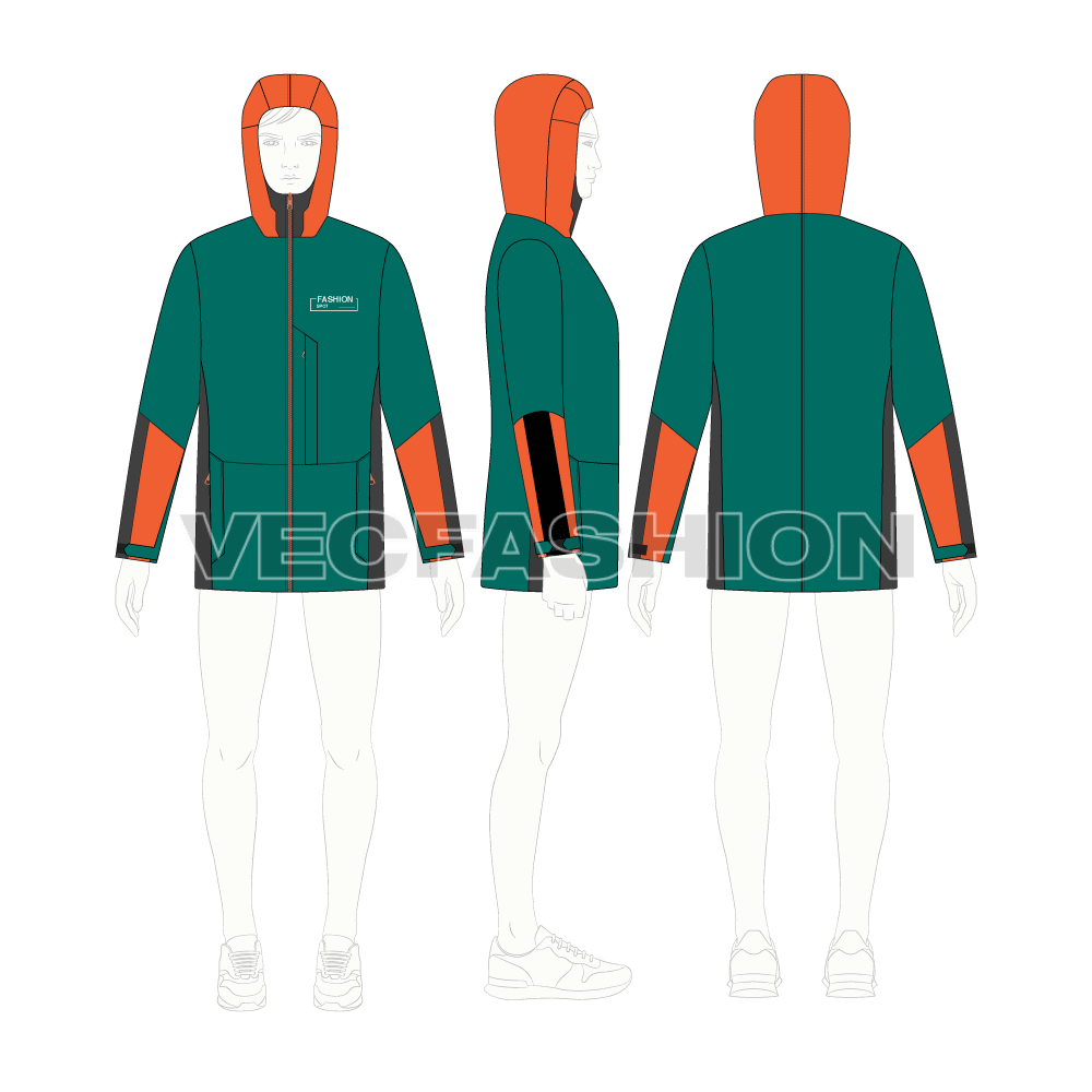 Mens Windbreaker Jacket flat sketch, croqui sketch