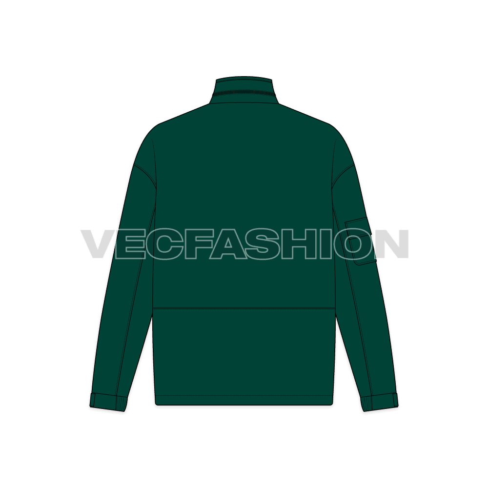 Mens Windbreaker Jacket flat sketch, back view