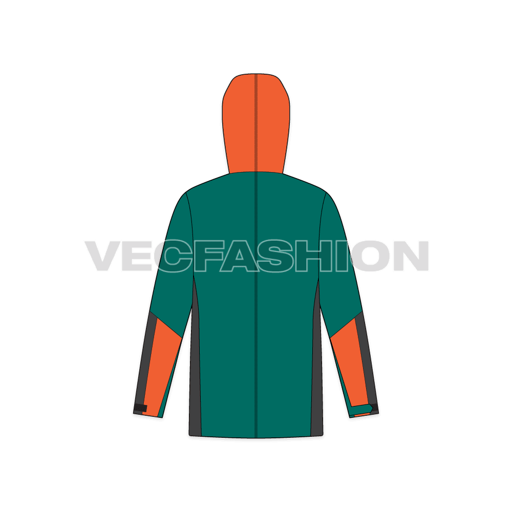 Mens Windbreaker Jacket flat sketch, back view