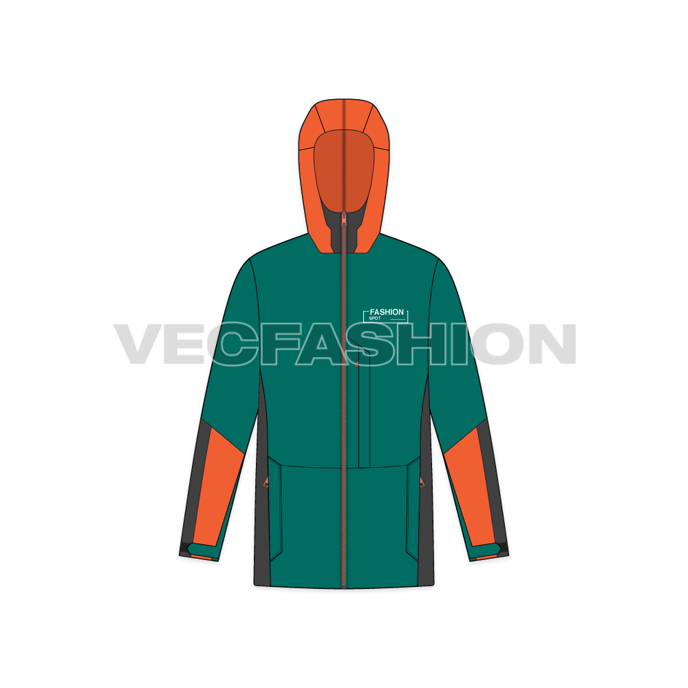 Mens Windbreaker Jacket flat sketch, front view