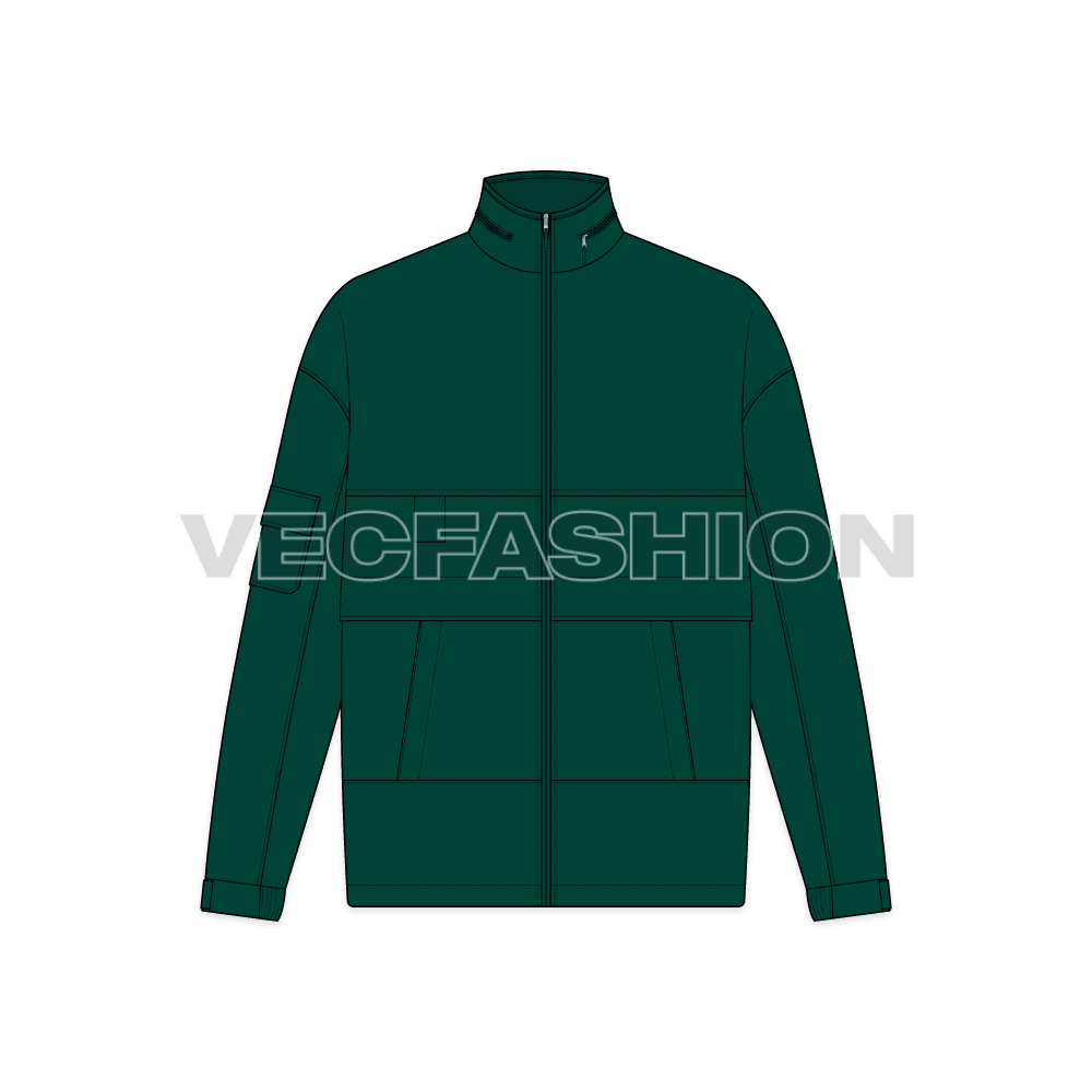 Mens Windbreaker Jacket flat sketch, front view