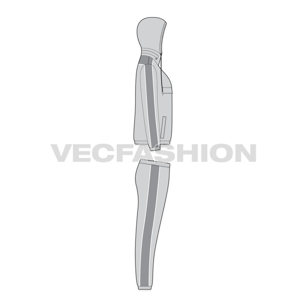 Mens windbreaker set flat sketch, side view