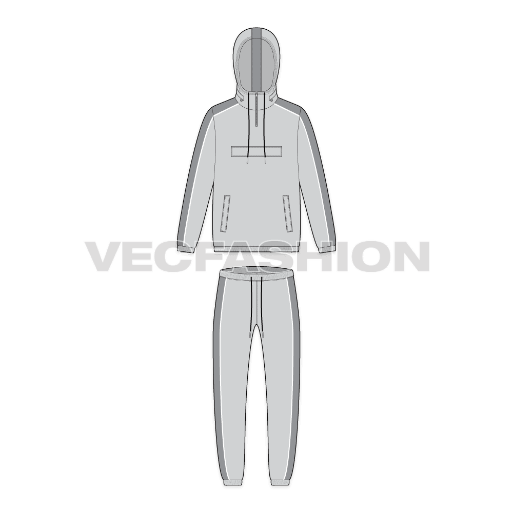 Mens windbreaker set flat sketch, front view
