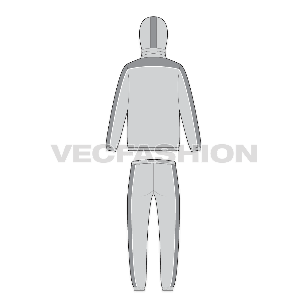 Mens windbreaker set flat sketch, back view