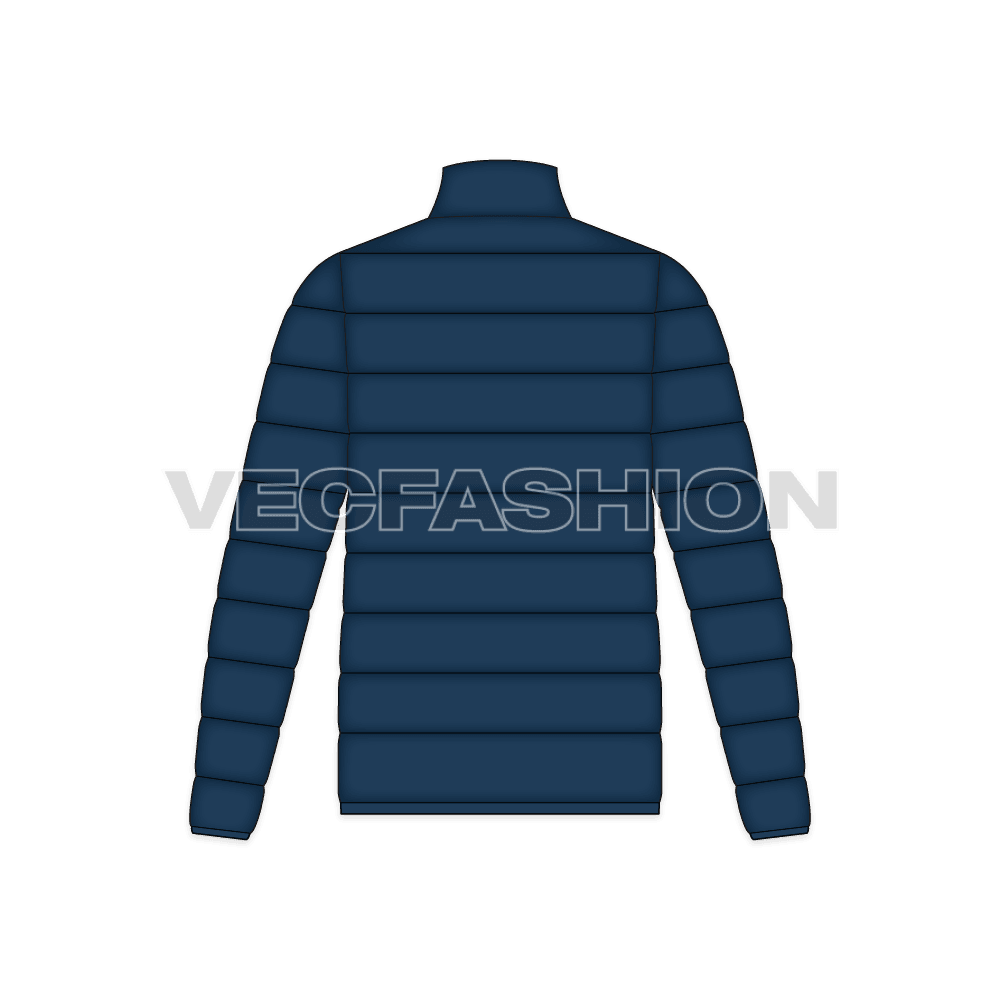 Mens winter goose down jacket flat sketch, back view