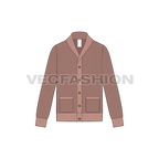 Mens wool cardigan flat sketch, front view