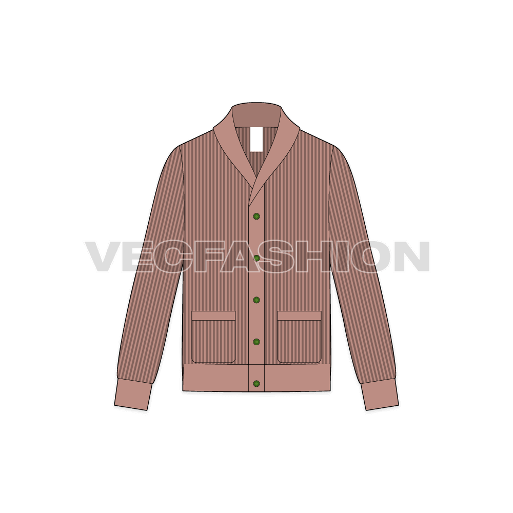 Mens Wool Cardigan fashion design template showing front view