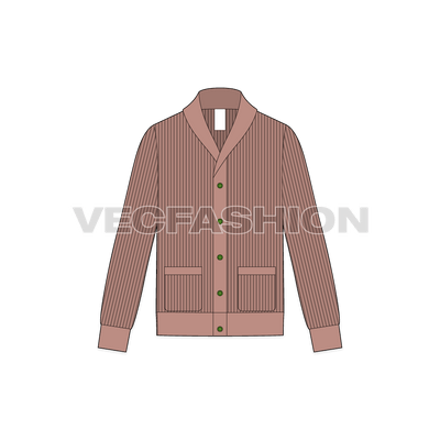 Mens Wool Cardigan fashion design template showing front view