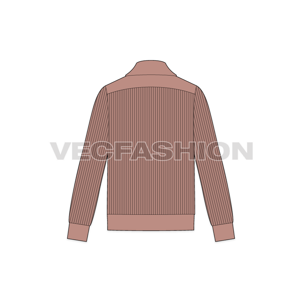 Mens wool cardigan flat sketch, back view