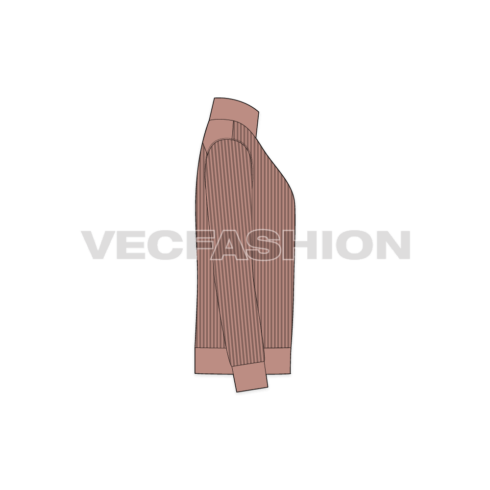 Mens wool cardigan flat sketch, side view