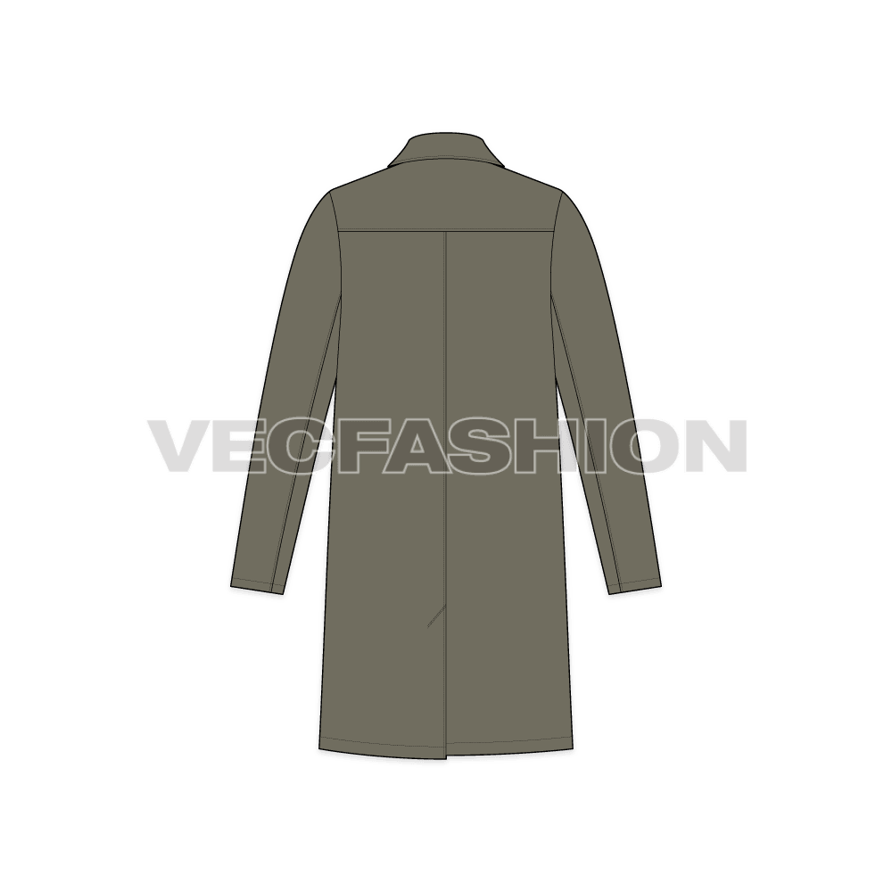 Mens Woolen Coat flat sketch, back view