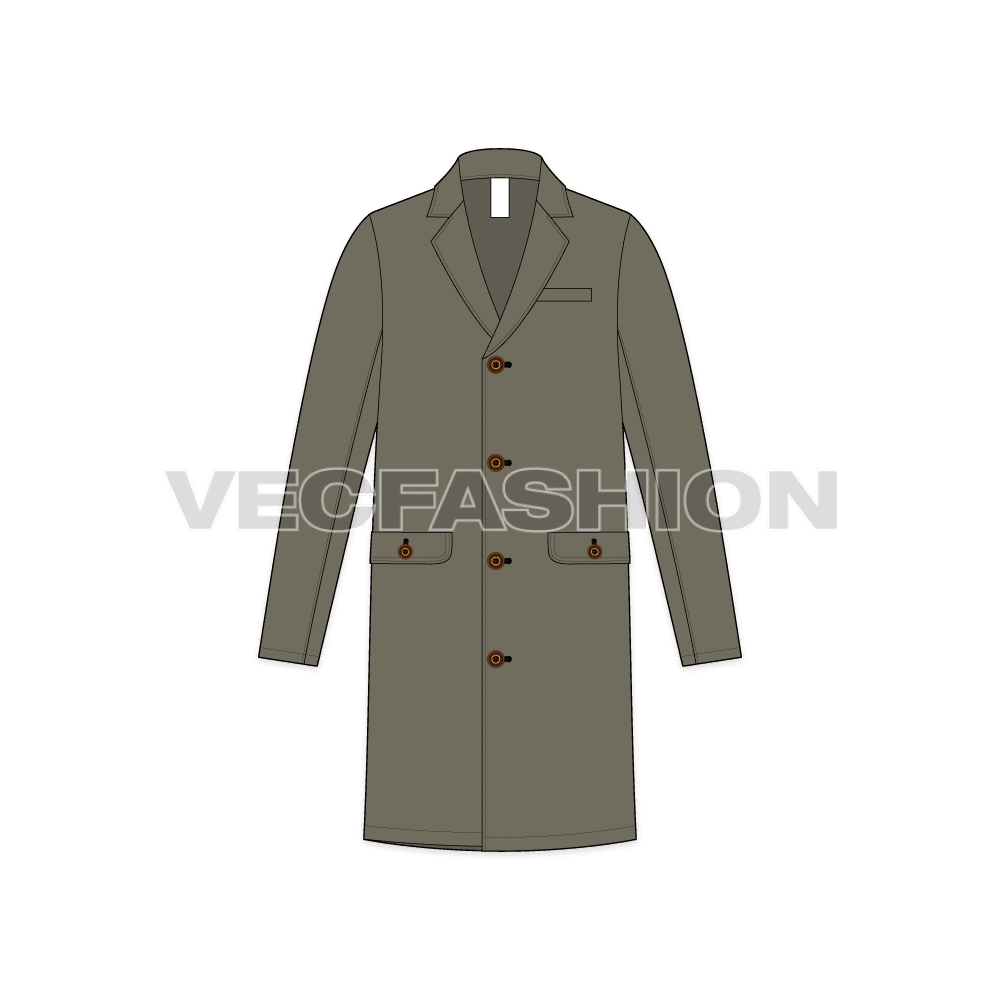 Mens Woolen Coat flat sketch, front view