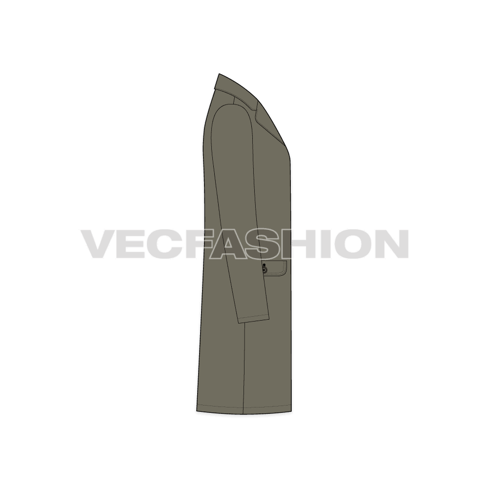 Mens Woolen Coat flat sketch, side view