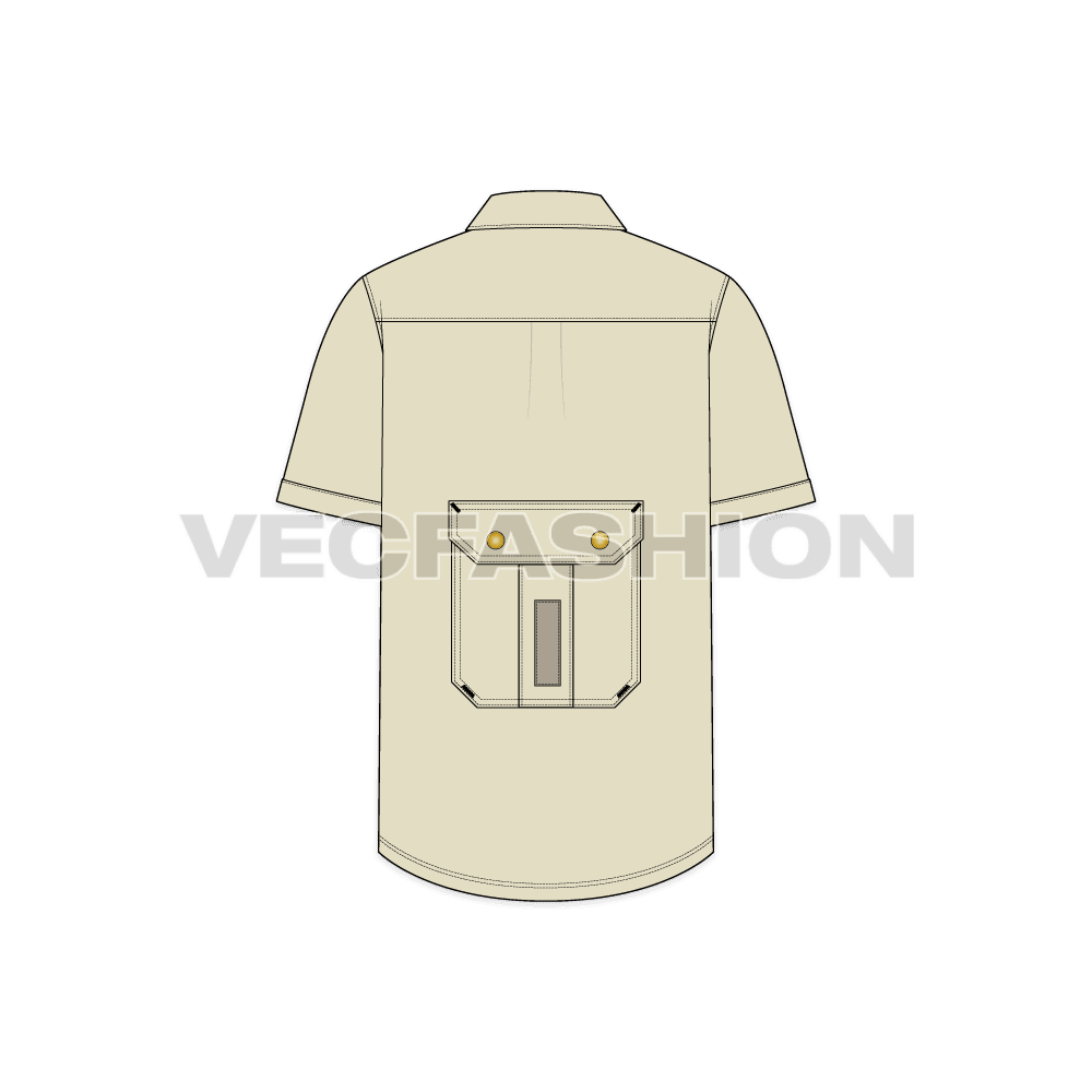 Mens work shirt flat sketch, back view