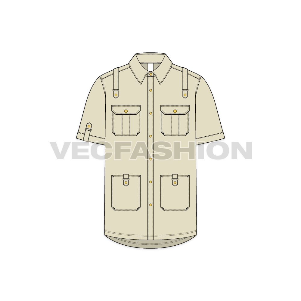 Mens work shirt flat sketch, front view
