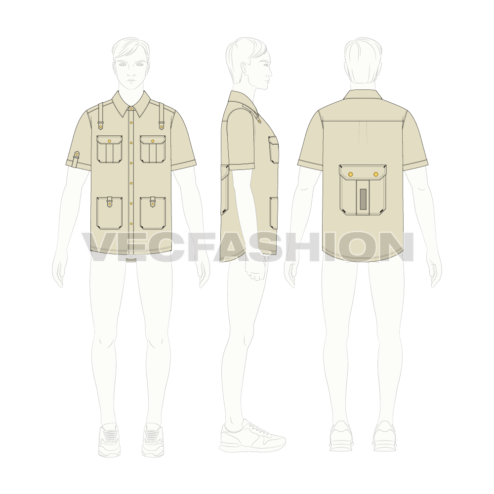 Mens work shirt flat sketch, croqui sketch