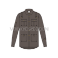 Mens work shirt long sleeved flat sketch, front view