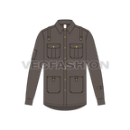 Mens work shirt long sleeved flat sketch, front view
