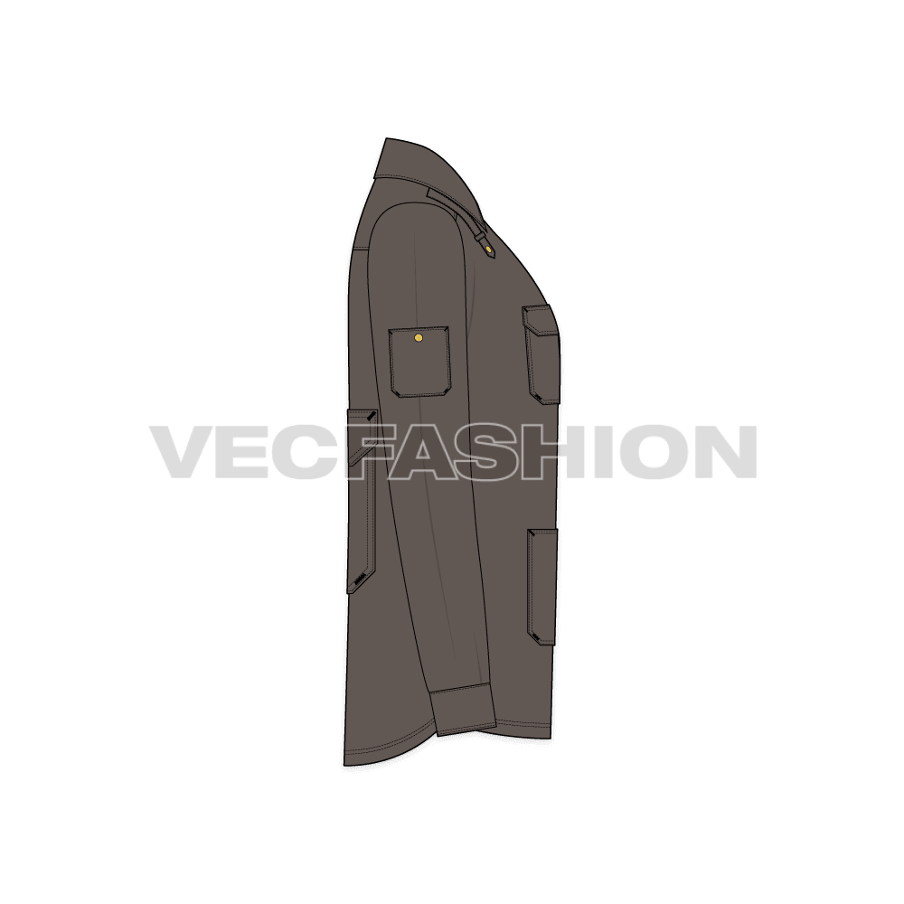 Mens work shirt long sleeved flat sketch, side view