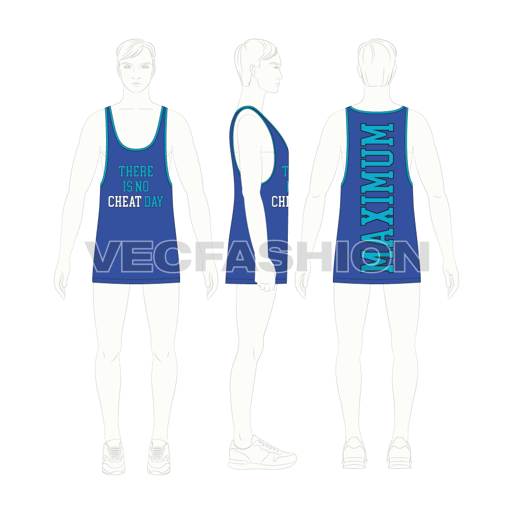 Mens workout gym tank flat sketch, croqui sketch