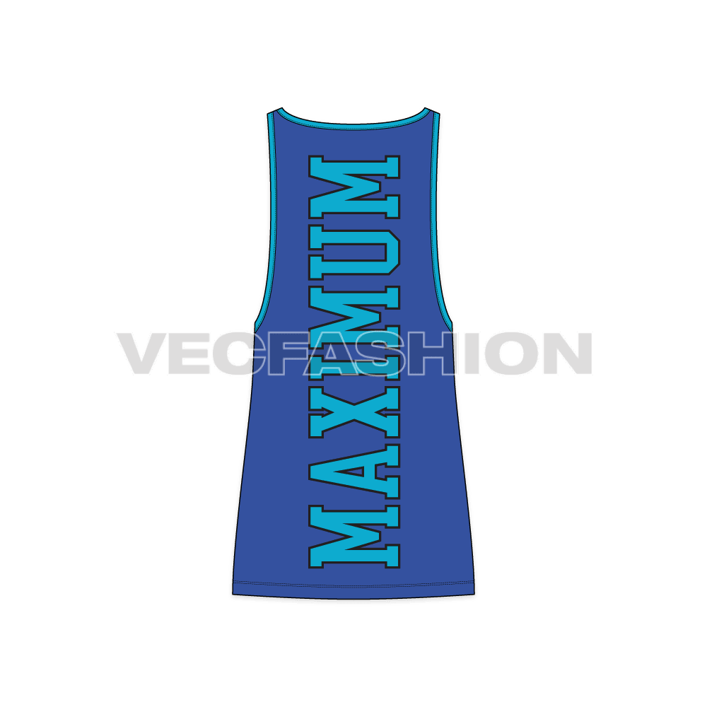 Mens workout gym tank flat sketch, back view