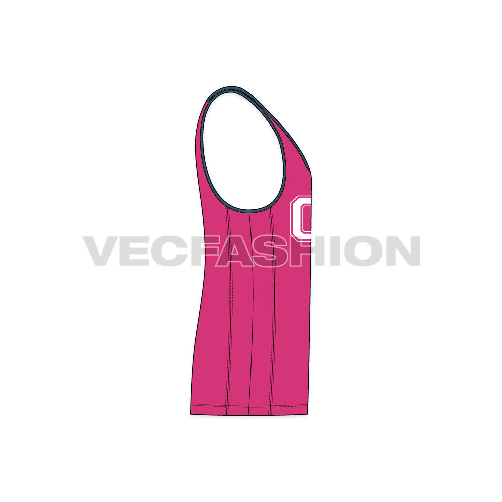 Mens workout tank, deep neckline flat sketch, side view