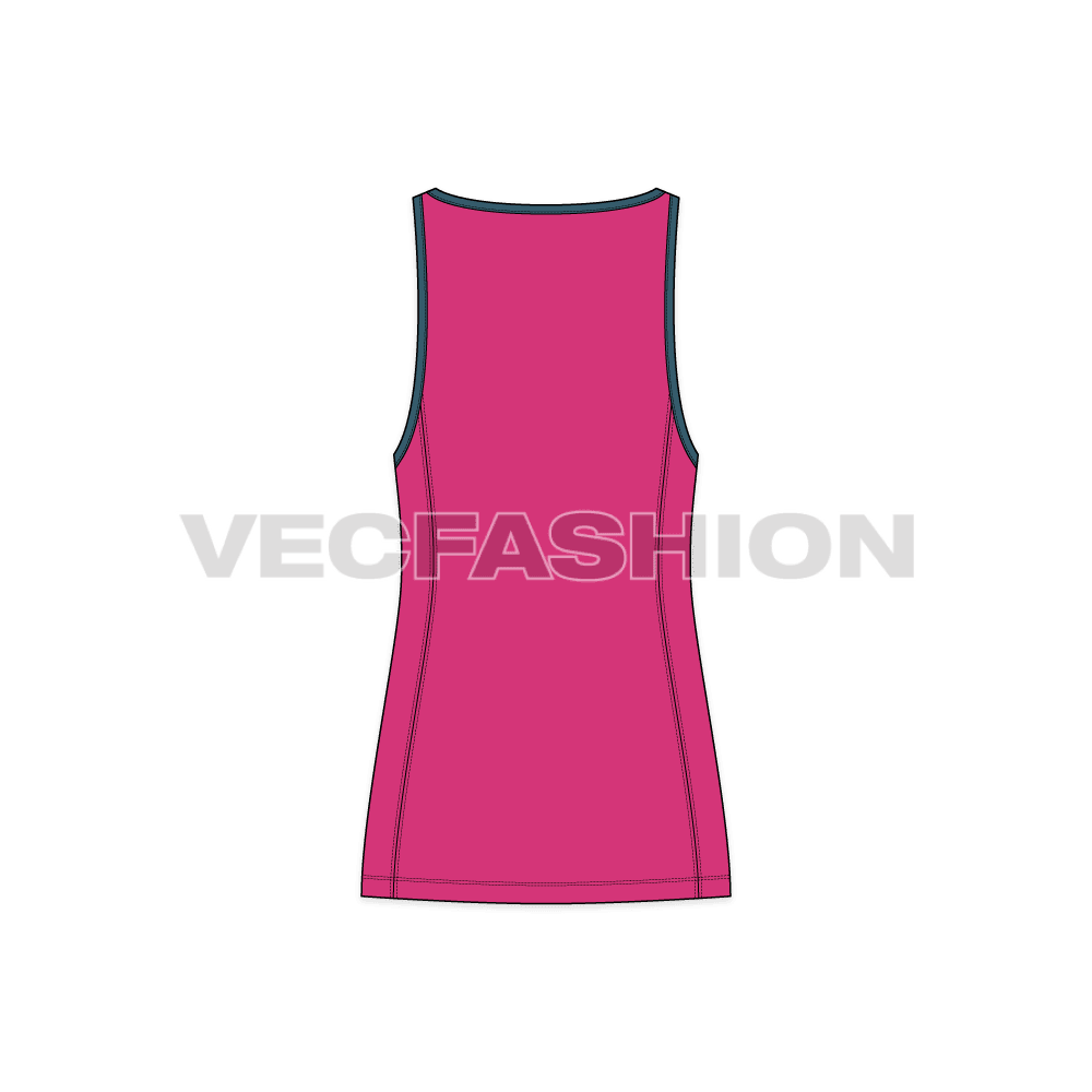 Mens workout tank, deep neckline flat sketch, back view