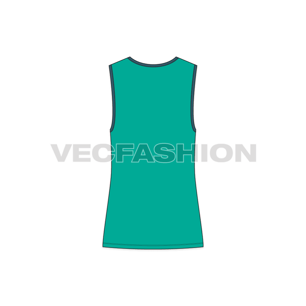 Mens workout tank, contrast binding flat sketch, back view