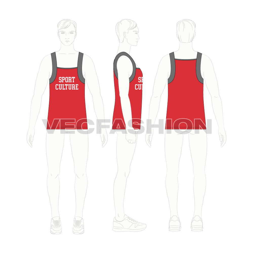 Mens workout tank flat sketch, croqui sketch