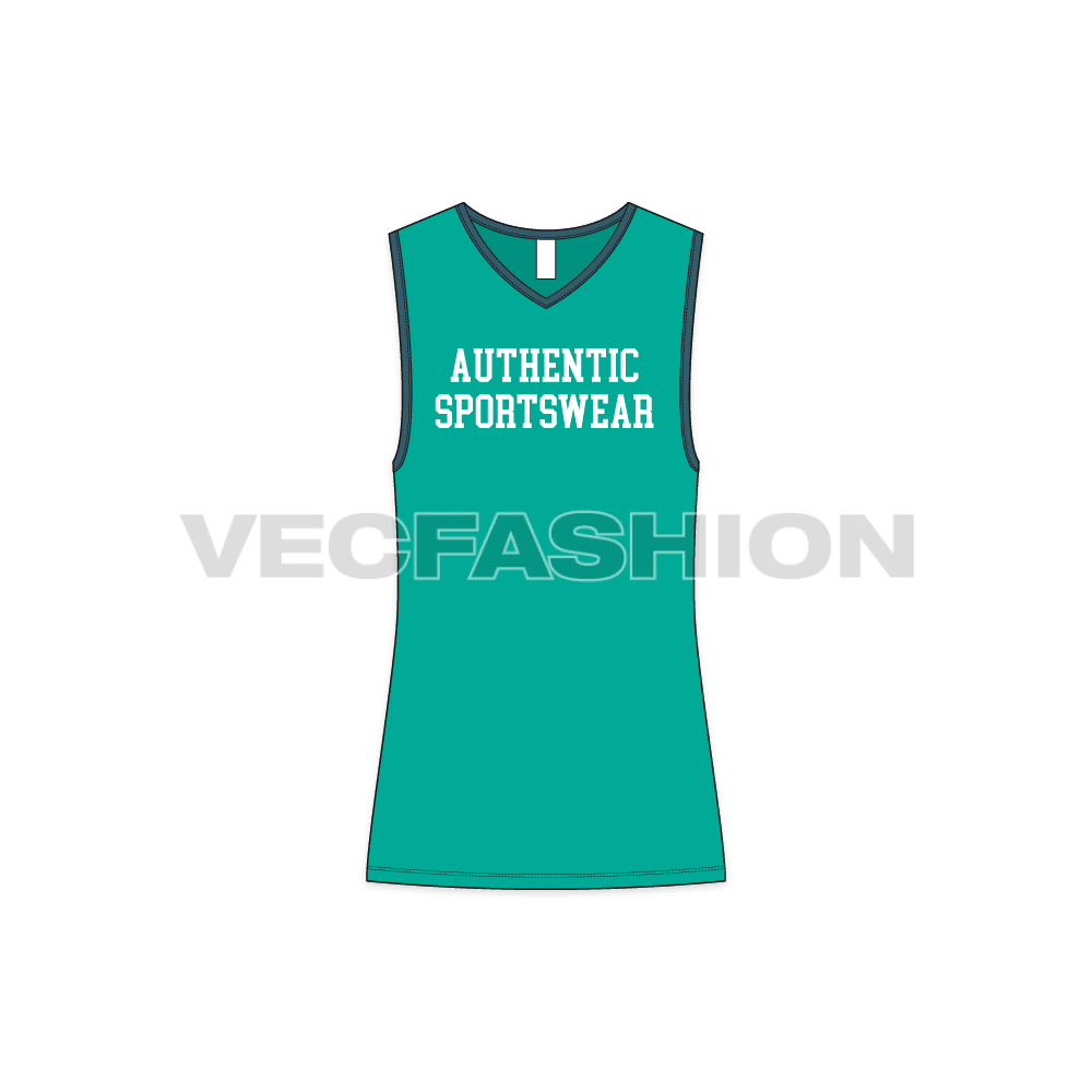 Mens workout tank, contrast binding flat sketch, front view