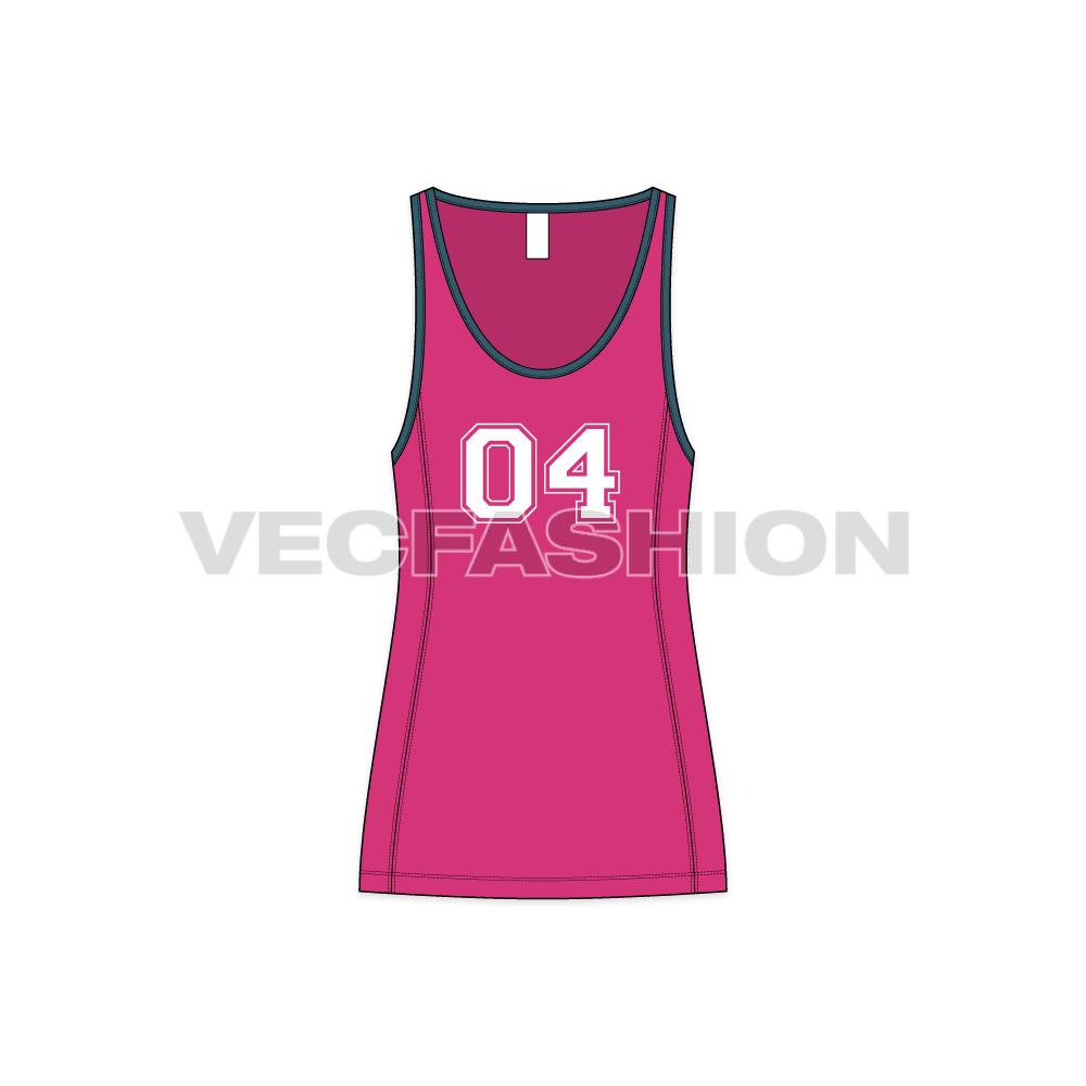 Mens workout tank, deep neckline flat sketch, front view