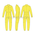 Mens workwear overall flat sketch, showing all views, front, side and back