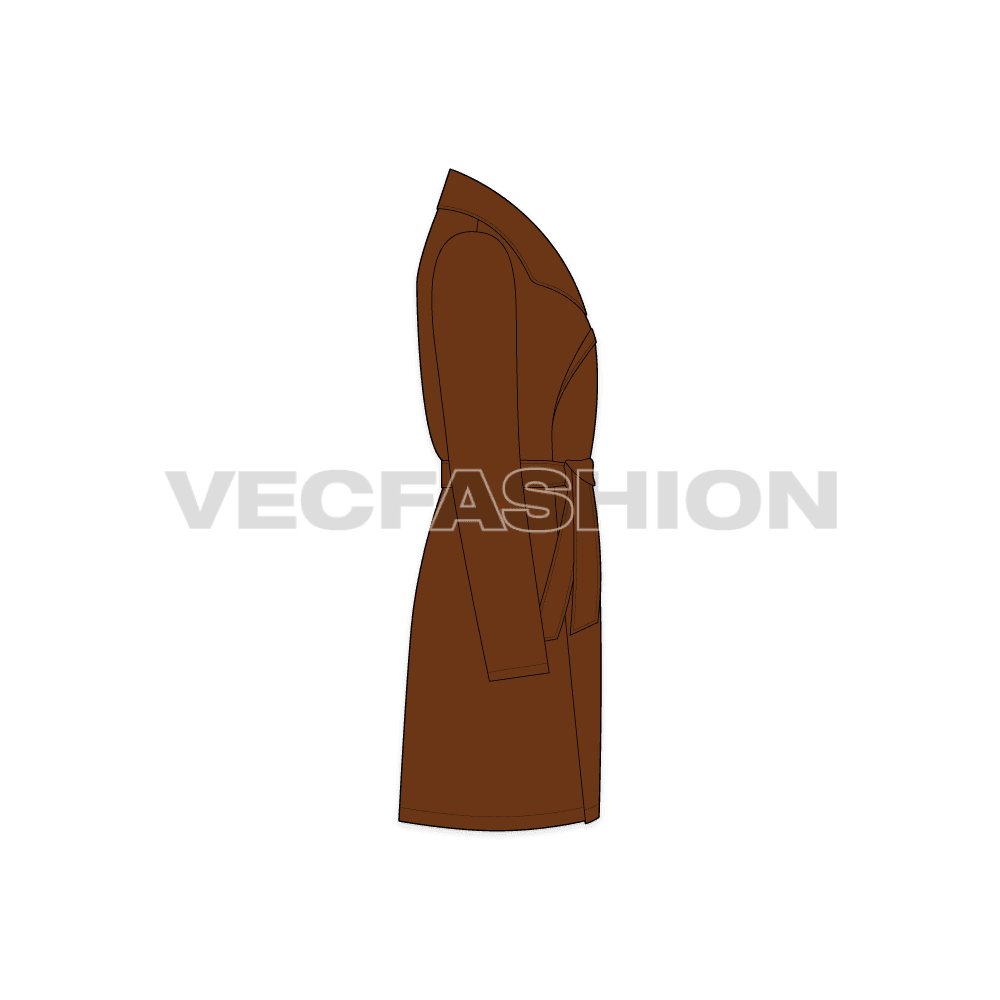 Mens Wrap Coat flat sketch, side view