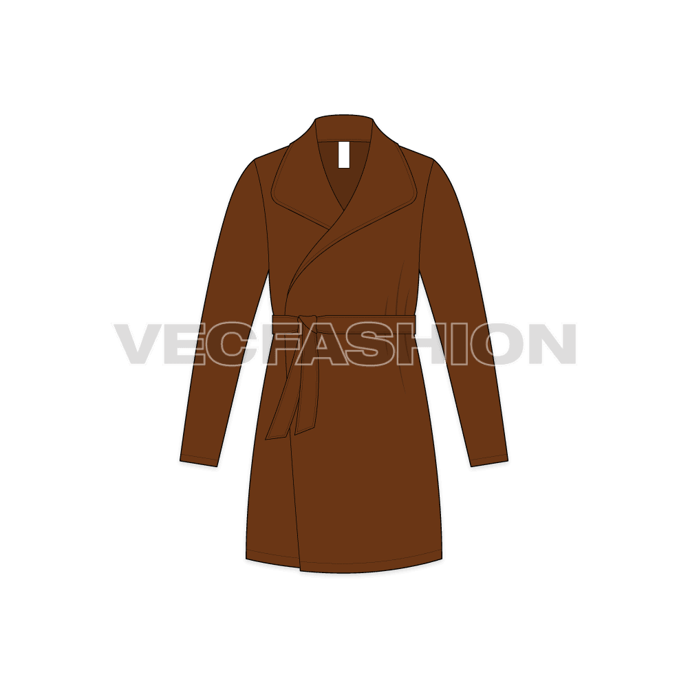 Mens Wrap Coat flat sketch, front view