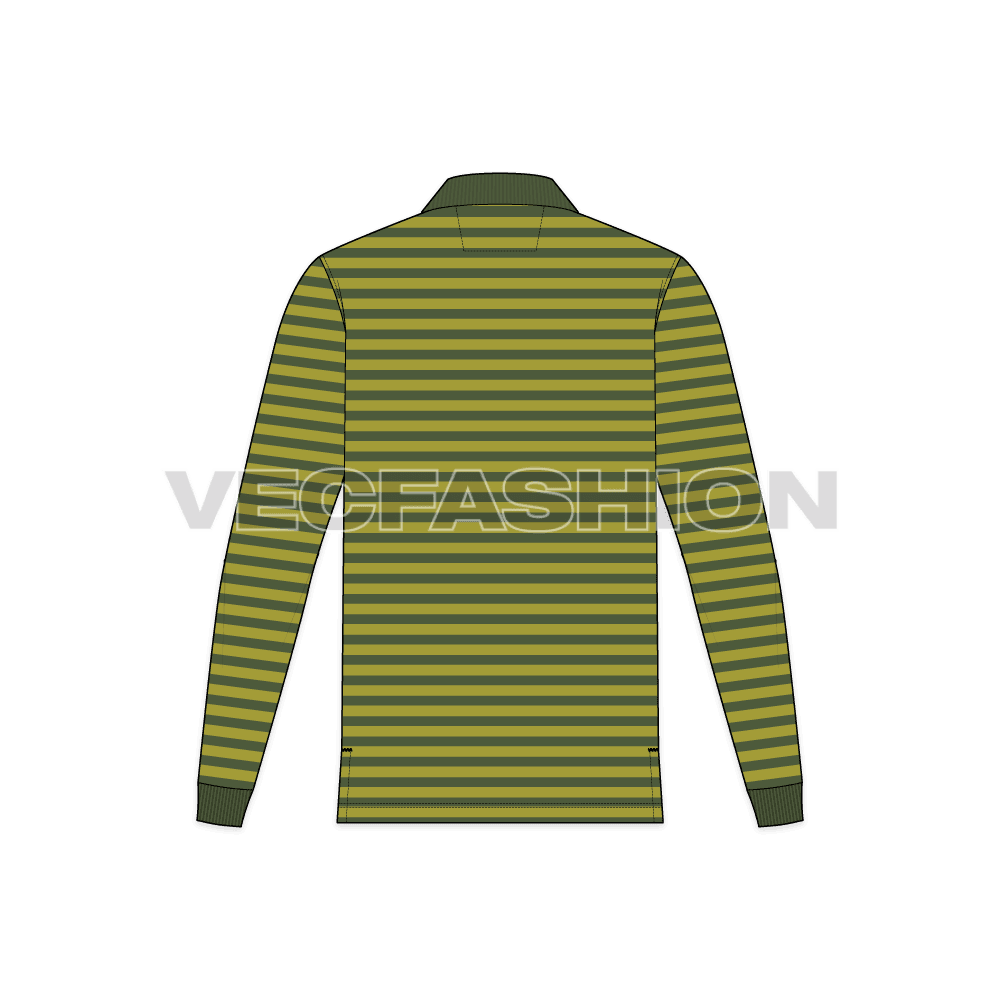 Mens yarn dyed polo shirt flat sketch, back view