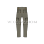 Mens zip-off cargo pants flat sketch, back view