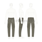 Mens zip-off cargo pants flat sketch, croqui sketch