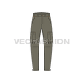 Mens zip-off cargo pants flat sketch, front view