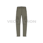Mens zip-off cargo pants flat sketch, front view