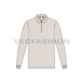 Mens zip-up polo shirt flat sketch, front view