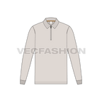 Mens zip-up polo shirt flat sketch, front view