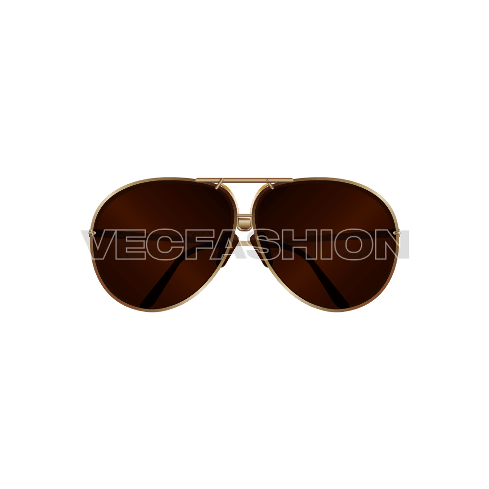 This is a very detailed vector graphic of Sunglasses in Dark Brown Color with Metallic Frame.