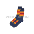 Mid-length socks, striped pattern flat sketch