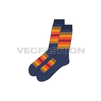 An illustrator fashion cad for Mid-Length Socks. It has striped pattern on it in contrast colors.