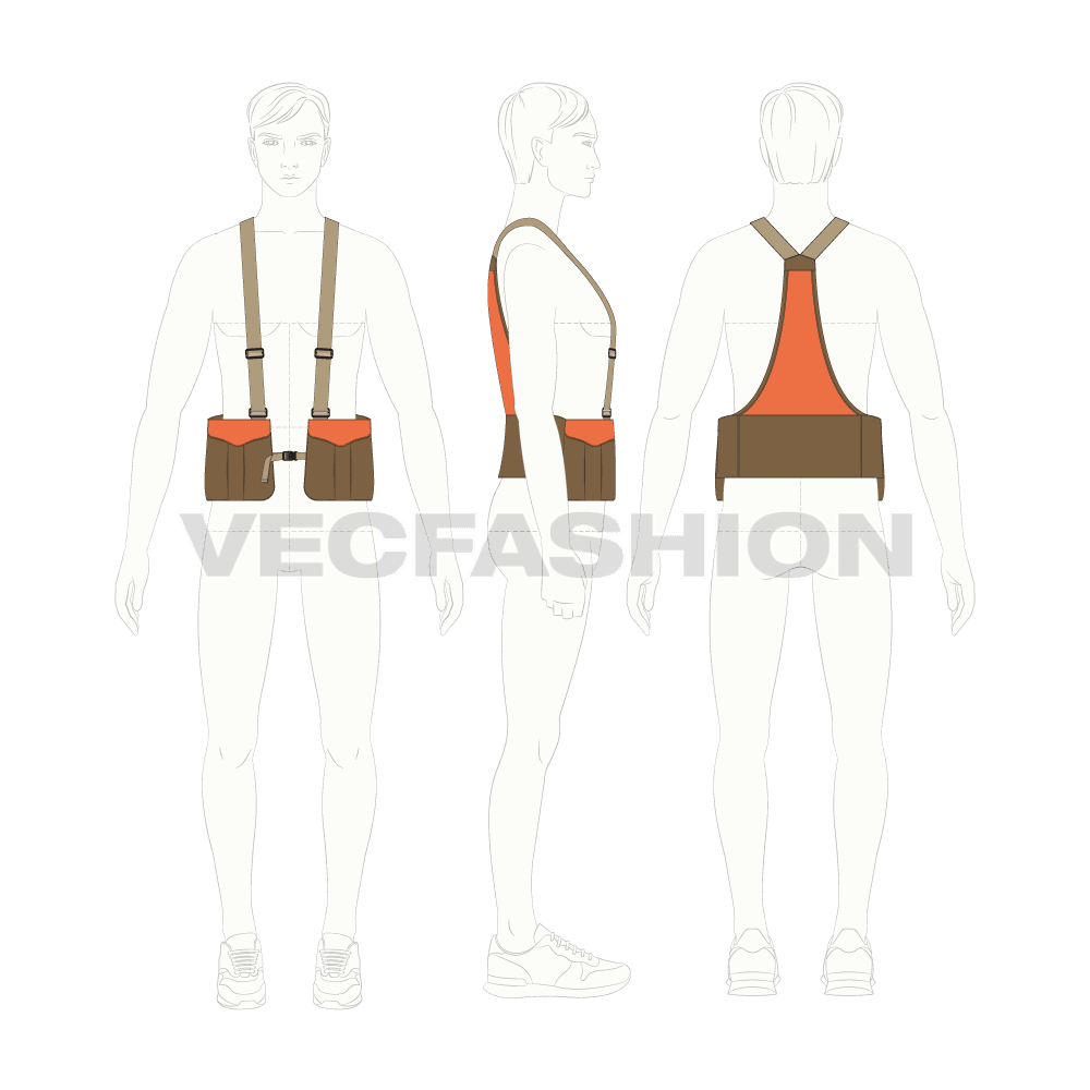 Military pocket vest flat sketch, croqui sketch