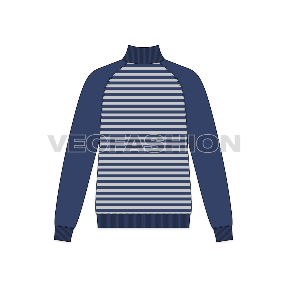 Mock neck sweatshirt pullover flat sketch, back view